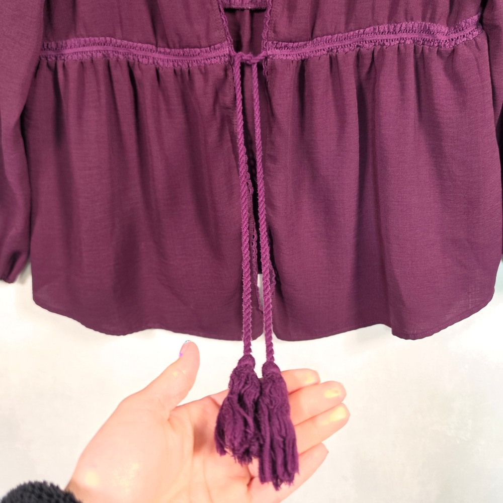 Maurices Cardigan Women's L Purple Open Front Tassel Tie Boho Kimono Top Blouse - Picture 7 of 16